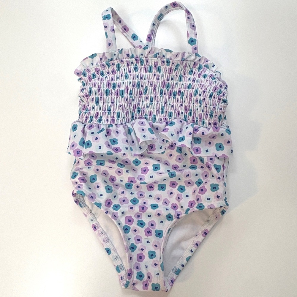Cat & Jack Baby Girls 12m Floral Smocked Ruffle One Piece Swimsuit